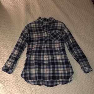 Blue and White Button Up Flannel Long Sleeve
